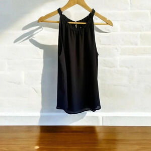 >80%OFF❣️DL Black Gathered Round Neck Tank Top Blouse, S